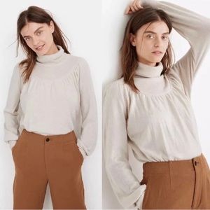 Madewell Cream Merino Wool Alpaca Bishop Sleeve Turtleneck Womens Sz S Preppy